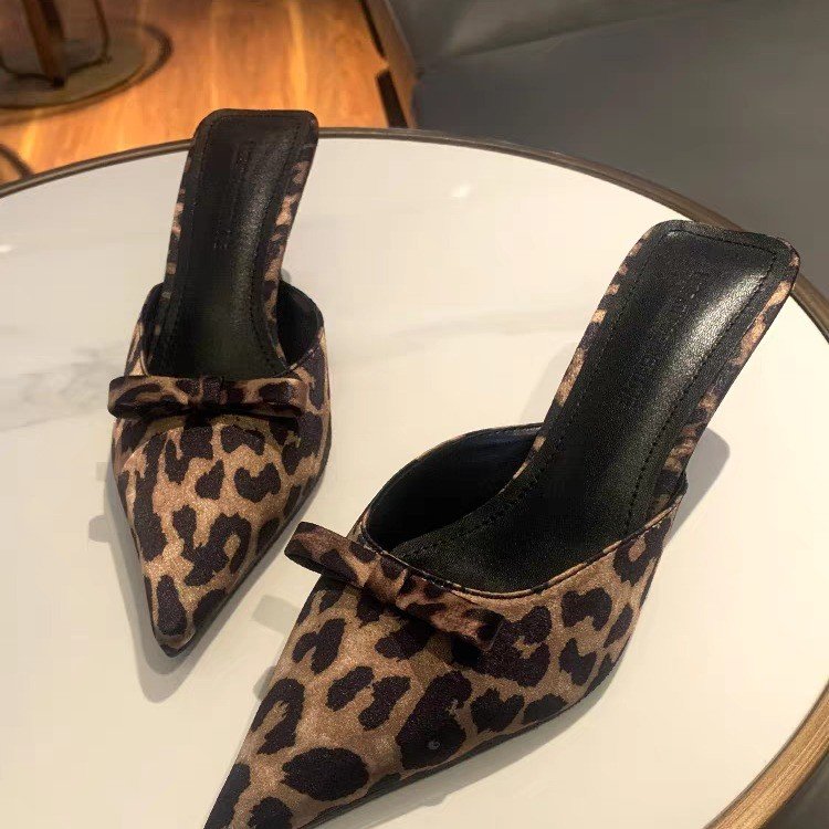 Ethnic Fashion - Damen-Slipper mit Leopardenmuster, spitz zulaufend, hohe