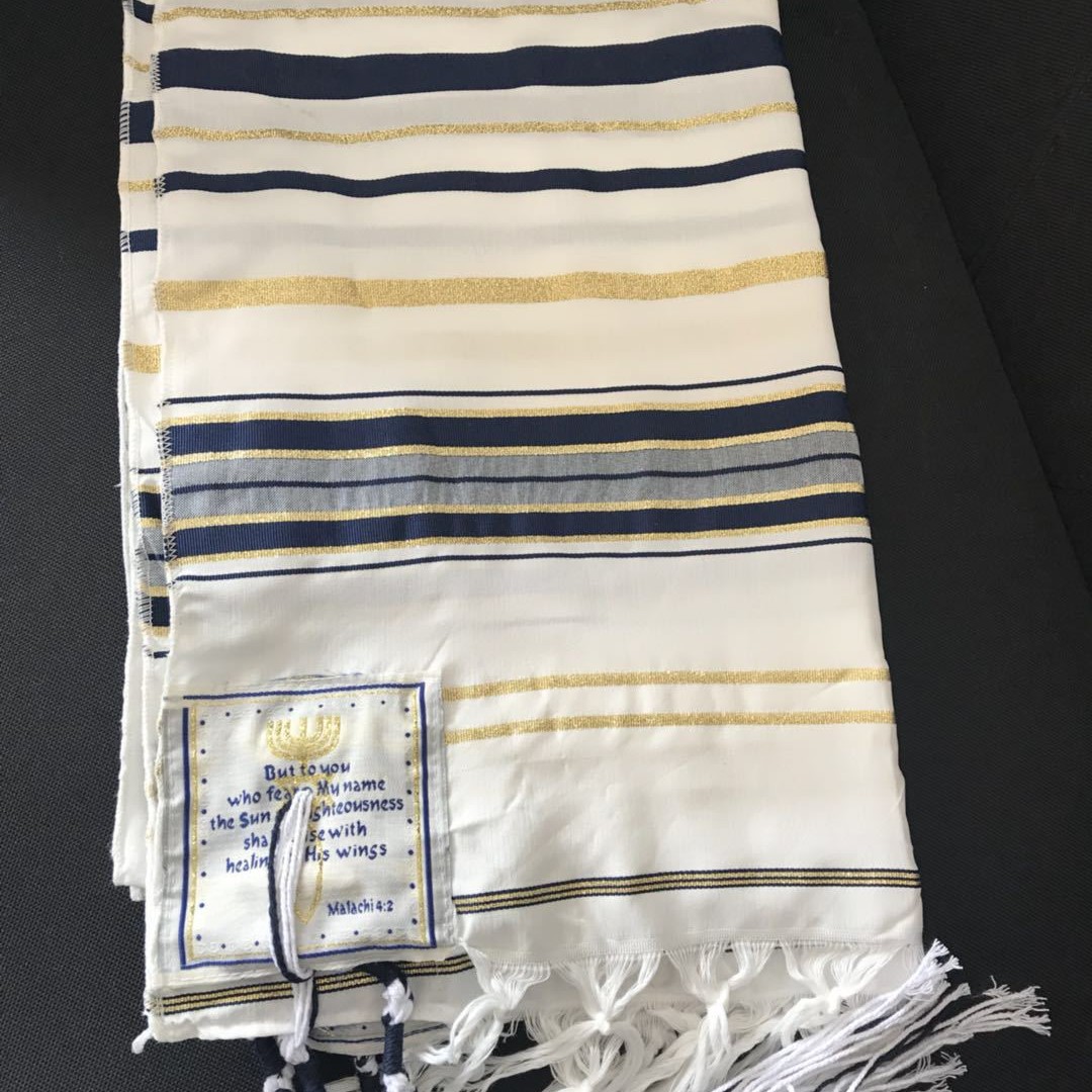 Ethnic Fashion Men - Jüdischer Tallit, israelischer Gebetsschal, blau-silberner Talis-Schal