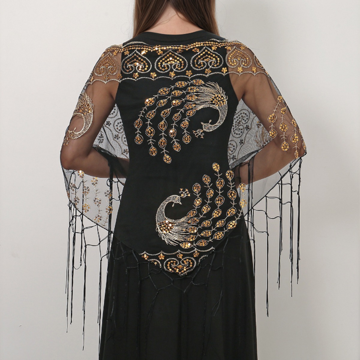 Ethnic Fashion Sale - Cross-Border Bestseller Pfauen-Fransen Dreieckstuch für Damen,