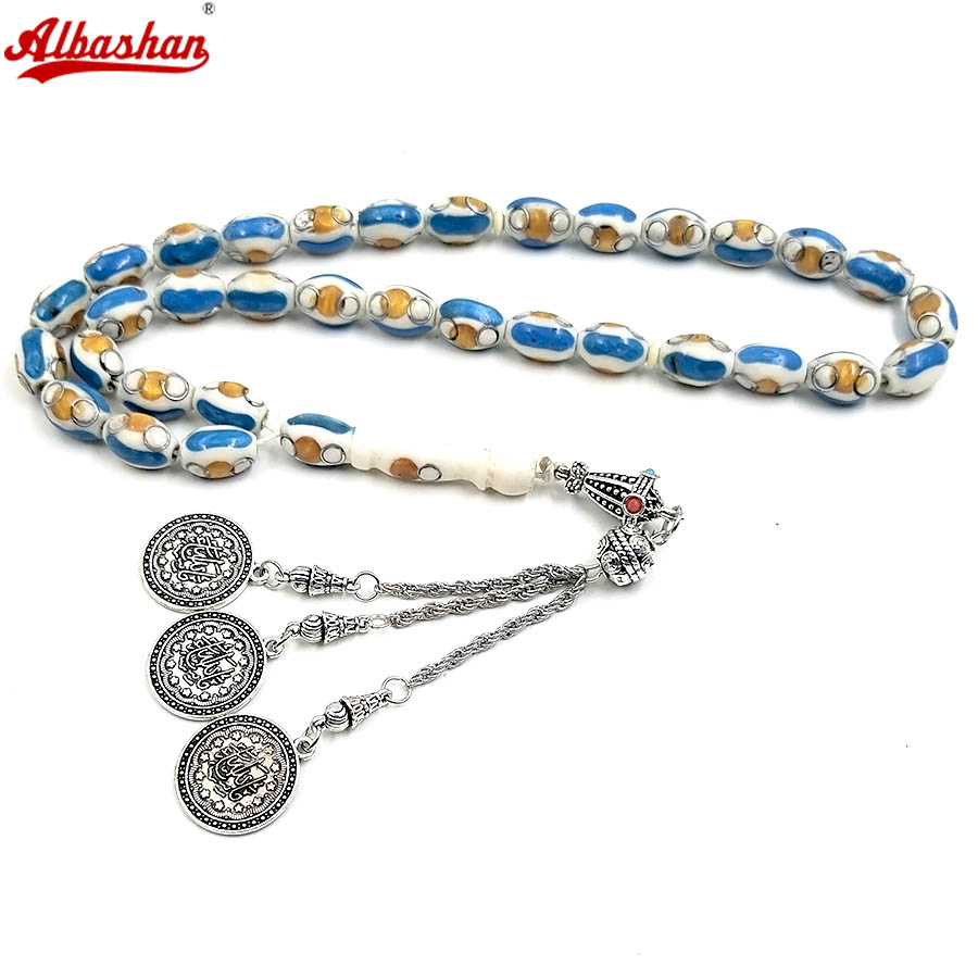 Ethnic Fashion Online - Gebetskette aus Kamelknochen mit blauer Linie,