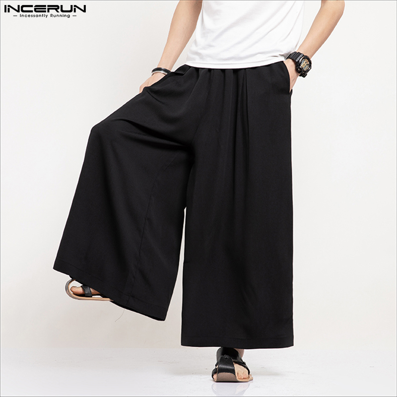 Ethnic Fashion Men - INCERUN Männer Breite Bein Hosen Einfarbig
