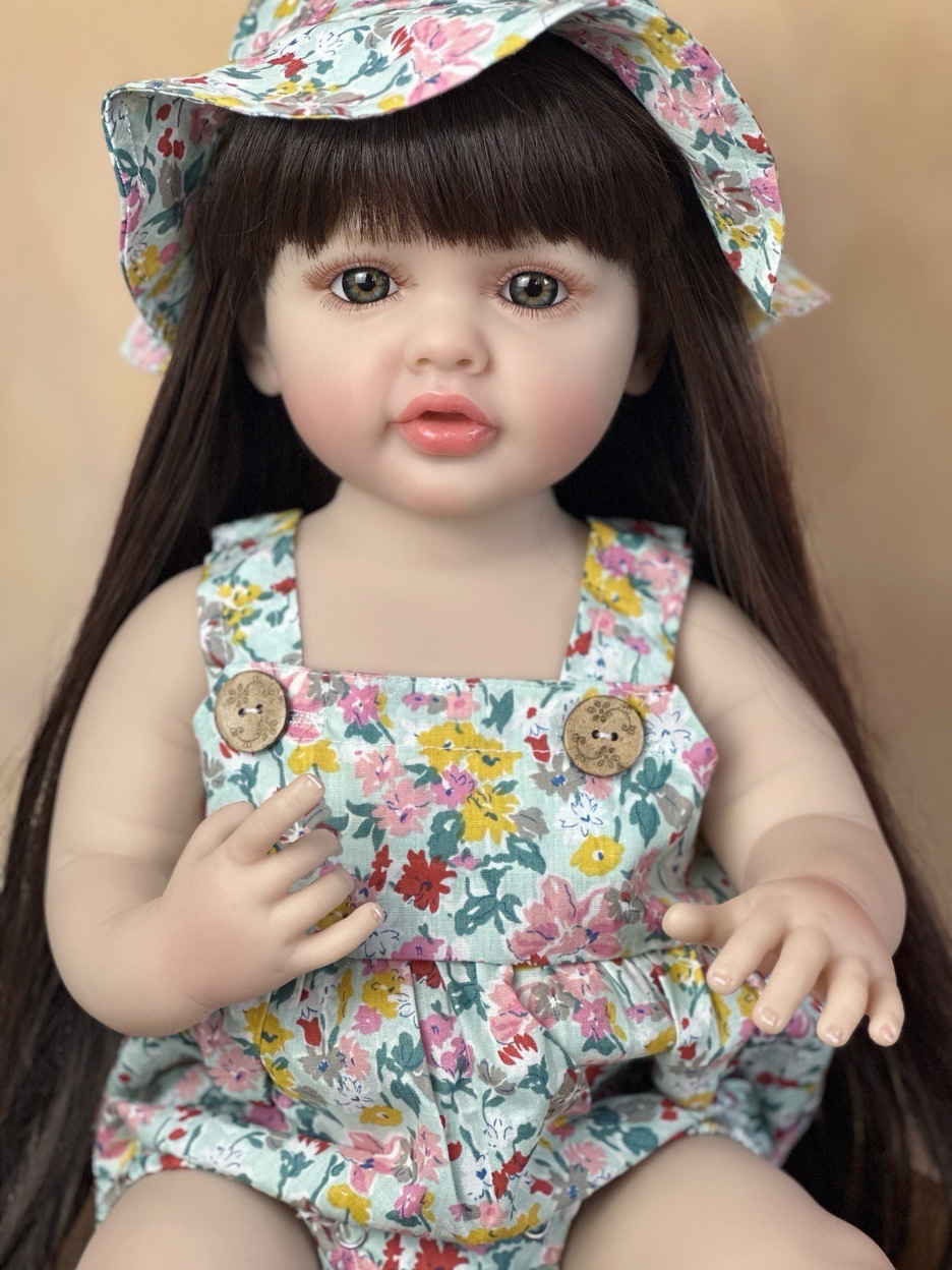 Ethnic Fashion Model - 22 Zoll kuscheliges Ganzkörper-Silikon-Vinyl-Bebe-Reborn-Mädchen mit langen