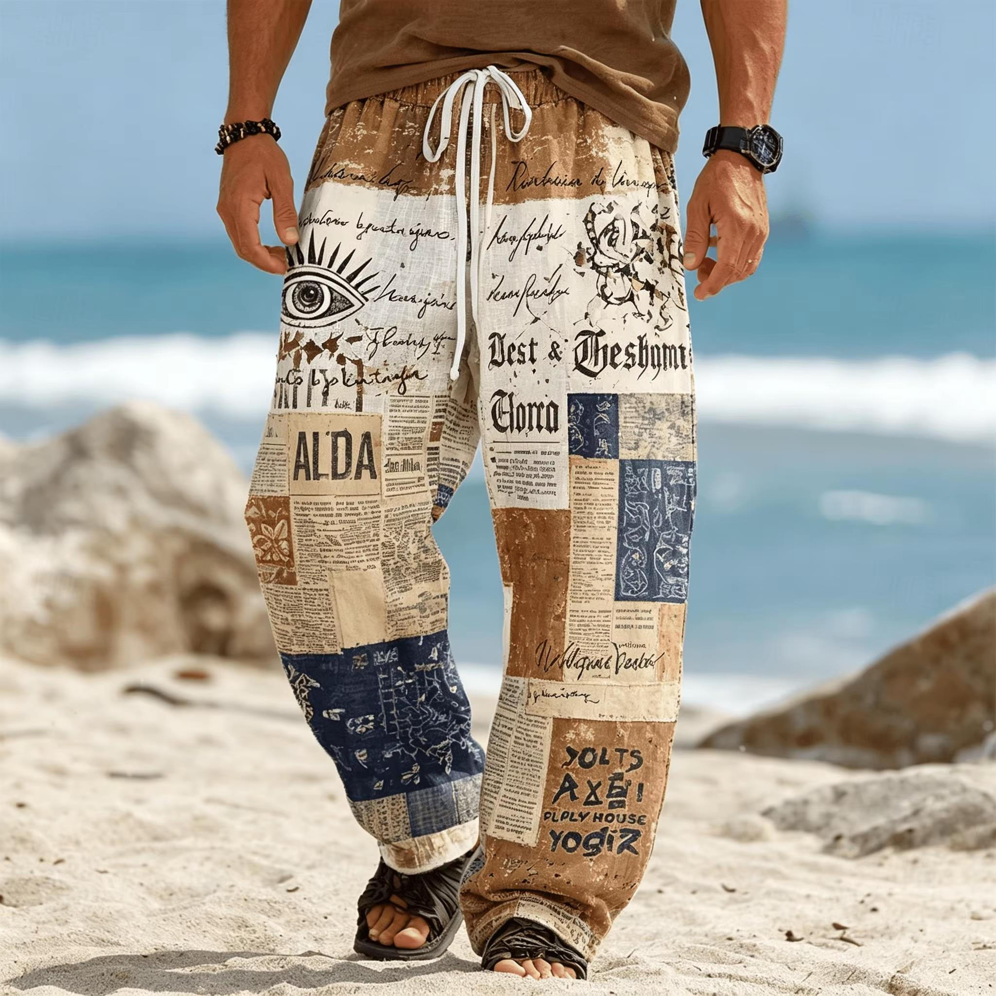 Ethnic Fashion Men - Sommermode Neuer Bohemian-Ethno-Stil Lose Gerade Hosen