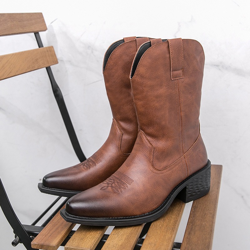 Ethnic Fashion - Herrenstiefel Klassische Bestickte Western-Cowboy-Stiefel Modische Spitze