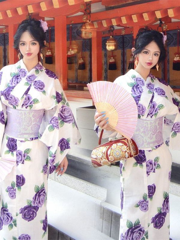 Ethnic Fashion Online - Traditionelles japanisches Fotografie-Kleid im Kimono-Stil, ethnische