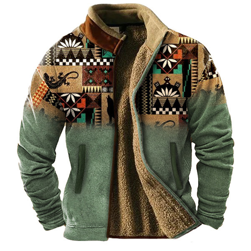 Fashion Ethnic Wear For Men - Langärmlige, mit Wolle gefütterte Winterjacke für