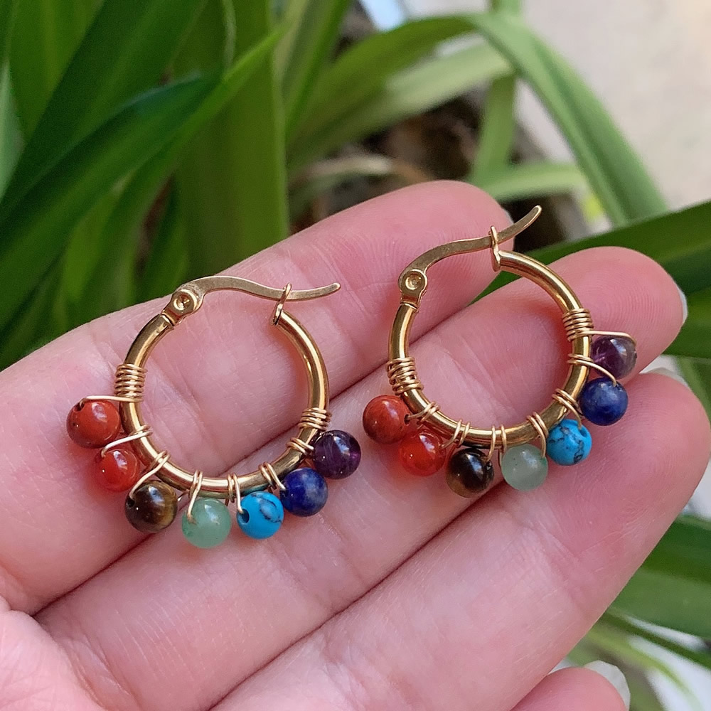 7 Chakras Natürliche Stein Ohr – Aura Ethnic Fashion Bewertung und Preis